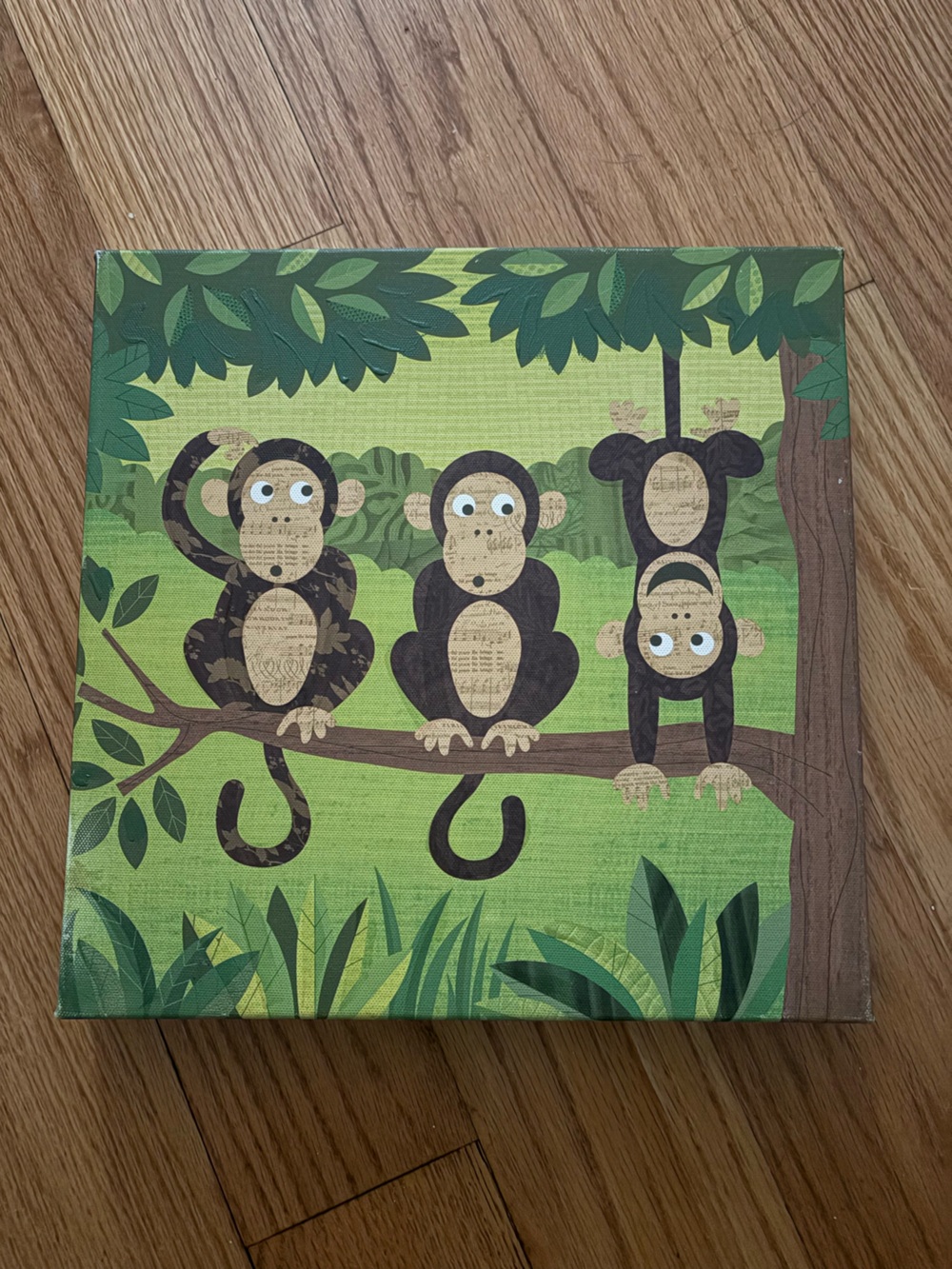 Playful Monkeys Green Nursery Wall Art Canvas